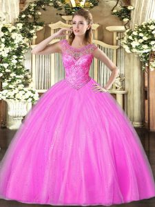 Popular Lilac Scoop Lace Up Beading Sweet 16 Quinceanera Dress Sleeveless
