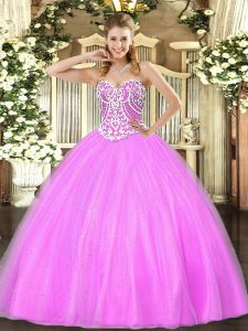 Sumptuous Ball Gowns Sweet 16 Dresses Lilac Sweetheart Tulle Sleeveless Floor Length Lace Up