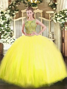 Edgy Yellow Sleeveless Beading Floor Length Quinceanera Dresses