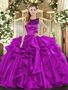 New Arrival Sleeveless Floor Length Ruffles Lace Up Sweet 16 Dresses with Purple