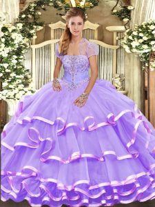 Lavender Sleeveless Beading and Ruffled Layers Floor Length Sweet 16 Dresses