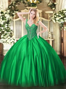 Sweet Beading Sweet 16 Dress Green Lace Up Sleeveless Floor Length