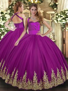 Appliques Quinceanera Dresses Fuchsia Lace Up Sleeveless Floor Length