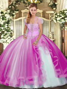 Fitting Tulle Sleeveless Floor Length Quinceanera Gown and Appliques and Ruffles