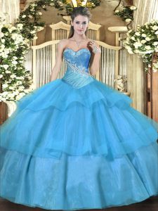 Cute Tulle Sleeveless Floor Length Quinceanera Dresses and Beading and Ruffled Layers