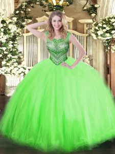 Top Selling Ball Gowns Beading Ball Gown Prom Dress Lace Up Tulle Sleeveless Floor Length