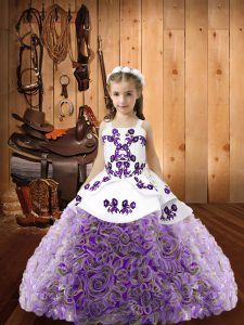 Multi-color Kids Pageant Dress Sweet 16 and Quinceanera with Embroidery Straps Sleeveless Lace Up
