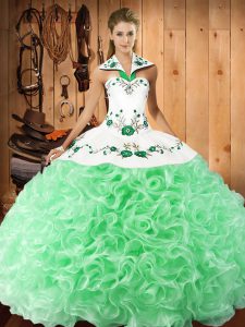 Flirting Apple Green Sleeveless Floor Length Embroidery Lace Up Quince Ball Gowns