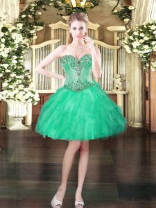 Romantic Turquoise Sweetheart Lace Up Beading and Ruffles Prom Dress Sleeveless