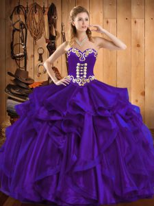 Embroidery and Ruffles Quinceanera Dress Purple Lace Up Sleeveless Floor Length