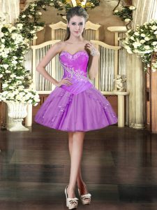 Traditional Sleeveless Organza Mini Length Lace Up Prom Party Dress in Lavender with Beading and Ruffles