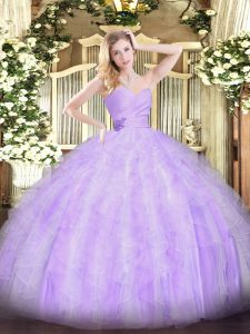 Glorious Beading and Ruffles Sweet 16 Quinceanera Dress Lavender Lace Up Sleeveless Floor Length