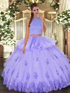 Colorful Halter Top Sleeveless Backless Sweet 16 Quinceanera Dress Lavender Tulle