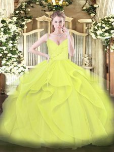 Captivating Yellow Green and Yellow Quinceanera Gown Military Ball and Sweet 16 and Quinceanera with Ruffles and Ruching
