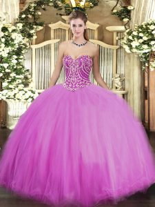 Romantic Beading Quinceanera Dress Lilac Lace Up Sleeveless Floor Length