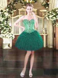 Beading and Ruffles Prom Evening Gown Dark Green Lace Up Sleeveless Mini Length