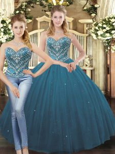 Teal Quinceanera Gowns Military Ball and Sweet 16 and Quinceanera with Beading and Ruffles Sweetheart Sleeveless Lace Up