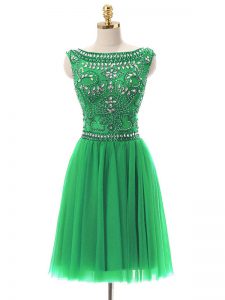 Green Zipper Prom Dresses Beading Sleeveless Mini Length