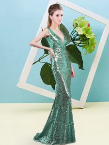 Traditional Sleeveless Zipper Floor Length Sequins Prom Dress