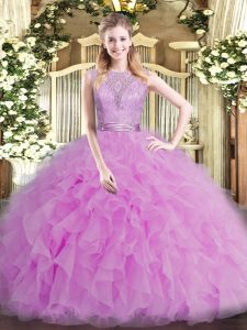 Lilac Sleeveless Tulle Backless Sweet 16 Dress for Military Ball and Sweet 16 and Quinceanera
