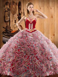 Best Sleeveless With Train Embroidery Lace Up Quinceanera Dress with Multi-color Sweep Train