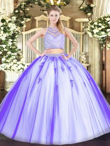 Fabulous Floor Length Lavender Quinceanera Gowns Scoop Sleeveless Zipper