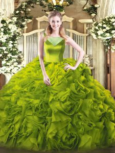 Nice Olive Green Sleeveless Floor Length Beading Side Zipper Quinceanera Gowns
