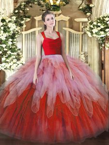Organza Sleeveless Floor Length 15th Birthday Dress and Ruffles