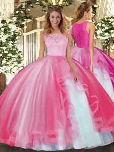 Free and Easy Ball Gowns Quinceanera Gown Hot Pink Scoop Tulle Sleeveless Floor Length Clasp Handle