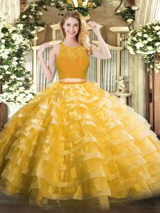 Floor Length Ball Gowns Sleeveless Gold Ball Gown Prom Dress Zipper