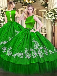 Elegant Green Sleeveless Satin and Tulle Clasp Handle Vestidos de Quinceanera for Military Ball and Sweet 16 and Quincea