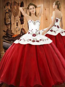 Wine Red 15th Birthday Dress Military Ball and Sweet 16 and Quinceanera with Embroidery Halter Top Sleeveless Lace Up