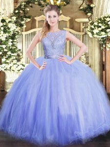Scoop Sleeveless Quinceanera Gowns Floor Length Lace Lavender Tulle