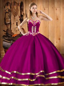 New Style Fuchsia Sweetheart Lace Up Embroidery Quinceanera Gowns Sleeveless