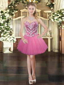 Glamorous Tulle Sleeveless Mini Length Prom Dresses and Beading