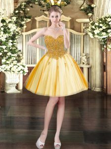 Gold Homecoming Dress Prom and Party with Beading Sweetheart Sleeveless Lace Up