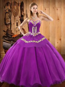 Floor Length Purple 15th Birthday Dress Sweetheart Sleeveless Lace Up