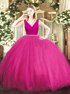 Fashion Tulle Sleeveless Floor Length Quinceanera Dress and Beading