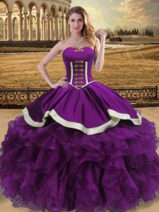 Luxurious Eggplant Purple Ball Gowns Beading and Ruffles Sweet 16 Dress Lace Up Organza Sleeveless Floor Length
