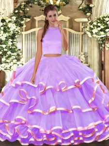 Beading and Ruffled Layers Quinceanera Dresses Lavender Backless Sleeveless Floor Length