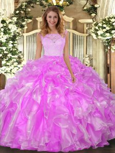 Admirable Lilac 15 Quinceanera Dress Military Ball and Sweet 16 and Quinceanera with Lace and Ruffles Scoop Sleeveless C