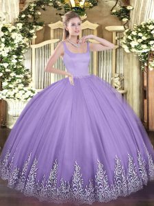 Pretty Lavender Zipper 15th Birthday Dress Appliques Sleeveless Floor Length
