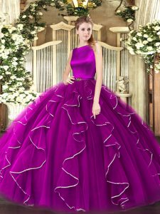 Stylish Fuchsia Ball Gowns Ruffles Sweet 16 Quinceanera Dress Clasp Handle Organza Sleeveless Floor Length