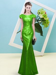 Luxury Zipper Dress for Prom Sequins Cap Sleeves Floor Length