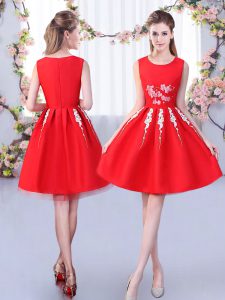 Classical Red Satin and Tulle Zipper Dama Dress for Quinceanera Sleeveless Knee Length Appliques
