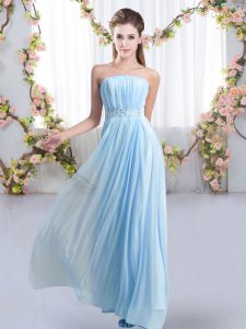Baby Blue Lace Up Dama Dress for Quinceanera Beading Sleeveless Sweep Train