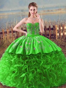 Deluxe Sweetheart Sleeveless Sweet 16 Quinceanera Dress Embroidery and Ruffles Fabric With Rolling Flowers