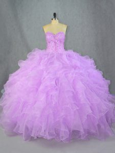 Lavender Lace Up Sweetheart Beading and Ruffles Quinceanera Dress Organza Sleeveless