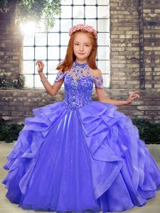 Lovely Sleeveless Beading and Ruffles Lace Up Little Girls Pageant Gowns