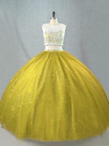 Extravagant Olive Green Sleeveless Beading Floor Length Sweet 16 Dress